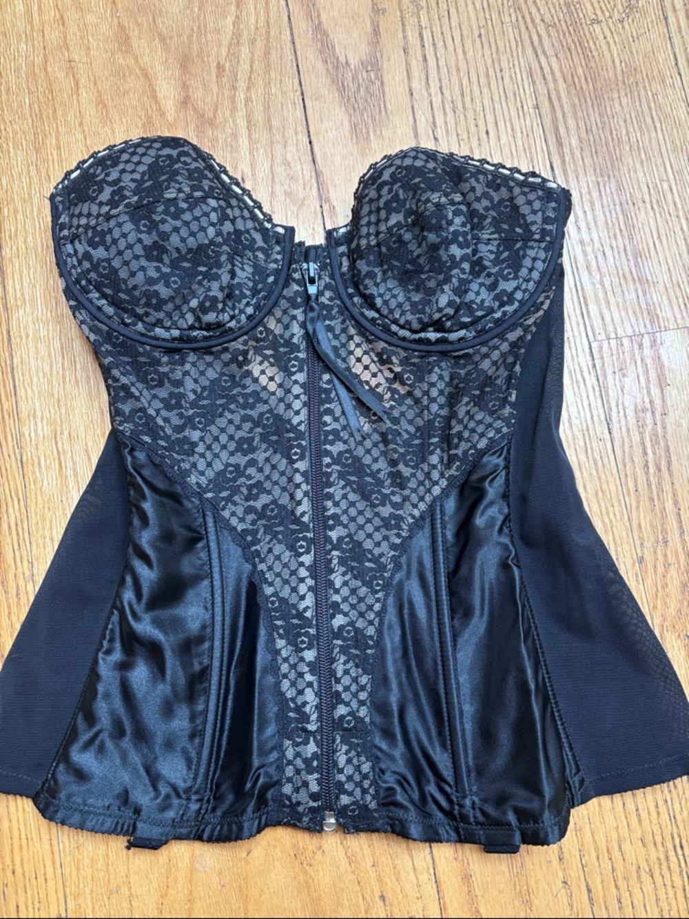 Black Lace Bustier Corset Top - lace zipper front